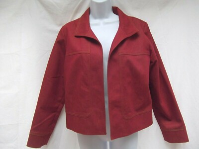 Company Ellen Tracy open denim jean jacket stretch casual rust terra  cotta NEW