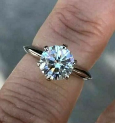 Solitaire 2 Ct Round Cut Simulated Diamond 14K White Gold Plated Engagement Ring