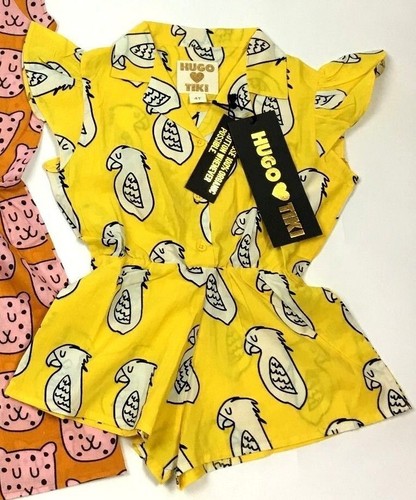 Hugo Loves Tiki Ruffled Play Suit Romper Organic Cotton Baby 0-3 Yellow NWT