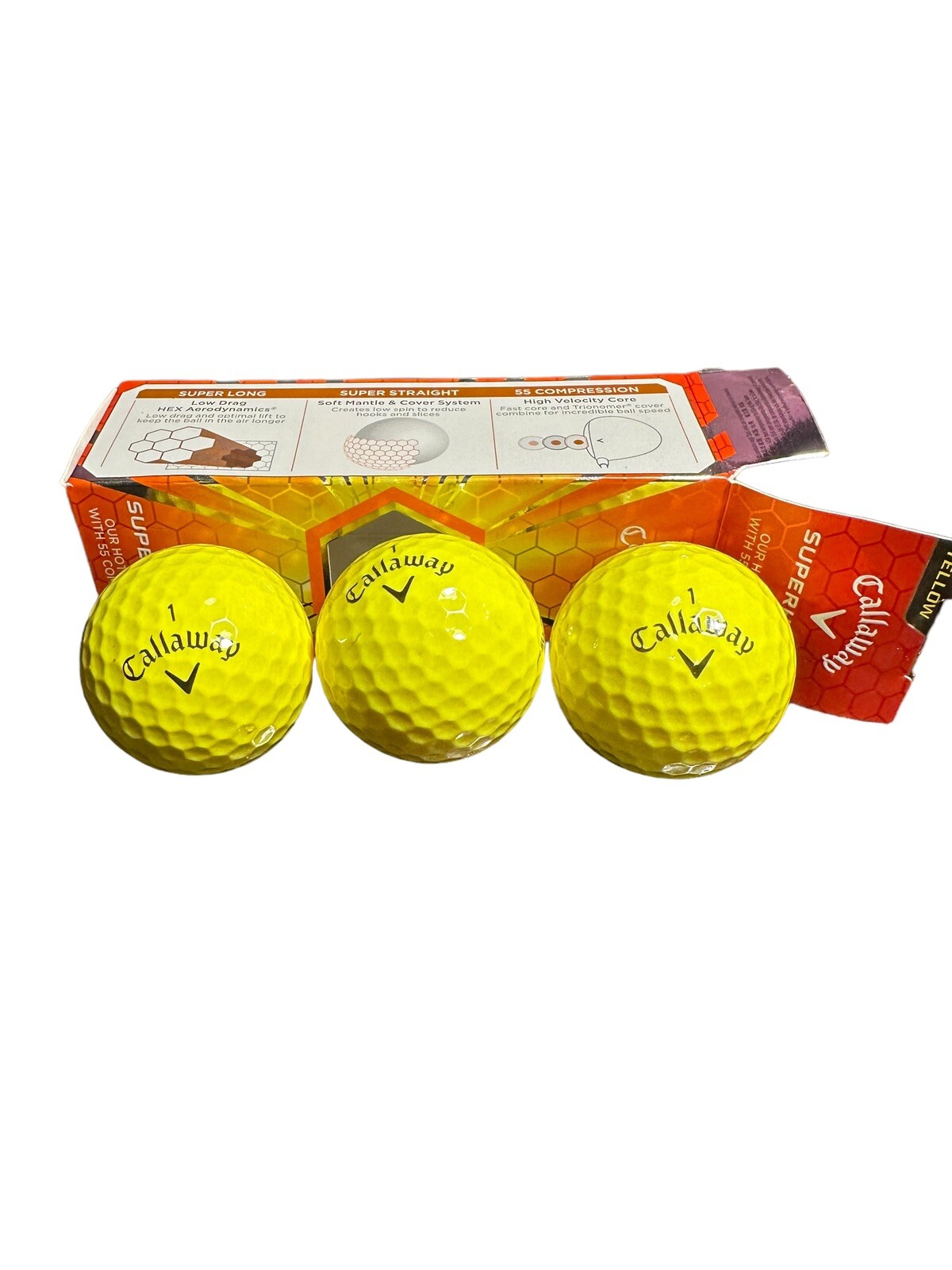 Callaway Superhot 55 Yellow Golf Balls. One Sleeve. NEW!