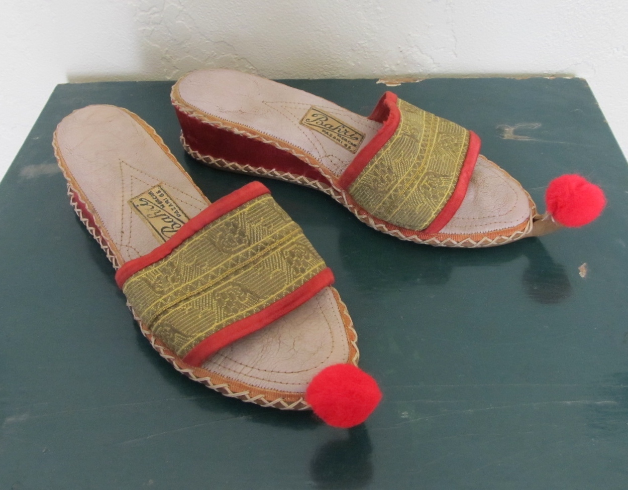 PANTOFOLA D’ORO SCARPE PANTOFOLE VINTAGE ANNI '50 BAHRI MERCAN ETNICO EGIZIANO POM POM GENIE 6