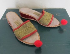 VINTAGE 1950s BAHRI MERCAN ETHNIC EGYPTIAN POM POM GENIE SLIPPERS SHOES 6