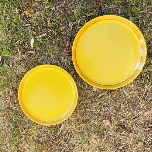 VTG Mikasa Spectrum PAPAYA Orange Yellow MCM Retro MOD 12” & 10.5” Nesting Plate