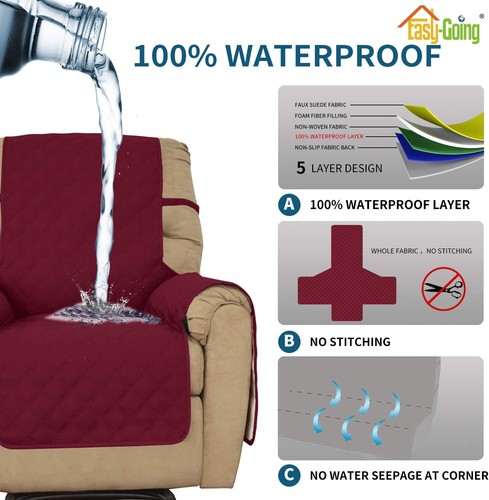 Protective Sofa Slipcover for Pets & Kids - Oversized Recliner Cover in Wine - Picture 5 of 9