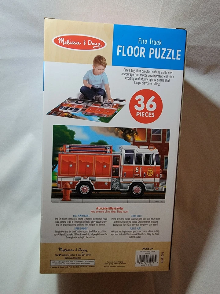 Rompecabezas de piso para camión de bomberos Melissa & Doug 36 piezas - tamaño 34 pulgadas x 22,7 pulgadas - edades 3+ NUEVO Foto 2 de 4