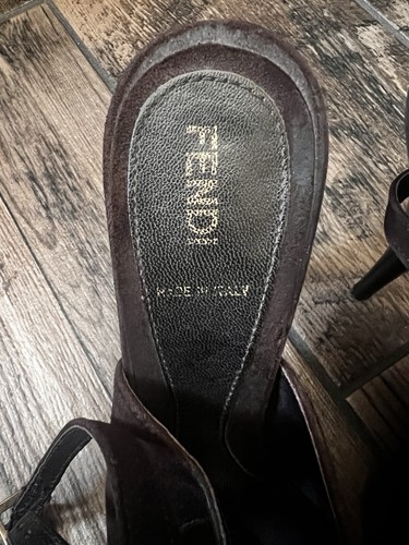 FENDI vero cuoio Women Pumps Designer Italian Strappy Shoes Brown Suede Heels - Picture 3 of 6