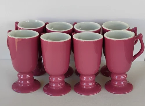 HALL POTTERY ROSE PINK PEDESTAL IRISH COFFEE MUGS #1273 SET OF 8