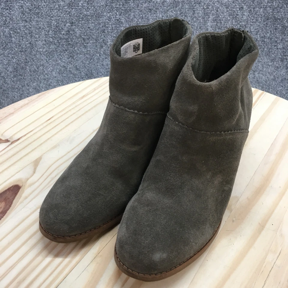TOMS Botas Mujer 8 Leila Botines Gris Gamuza Borlas Cremallera Trasera Tacones Bajos Foto 3 de 4