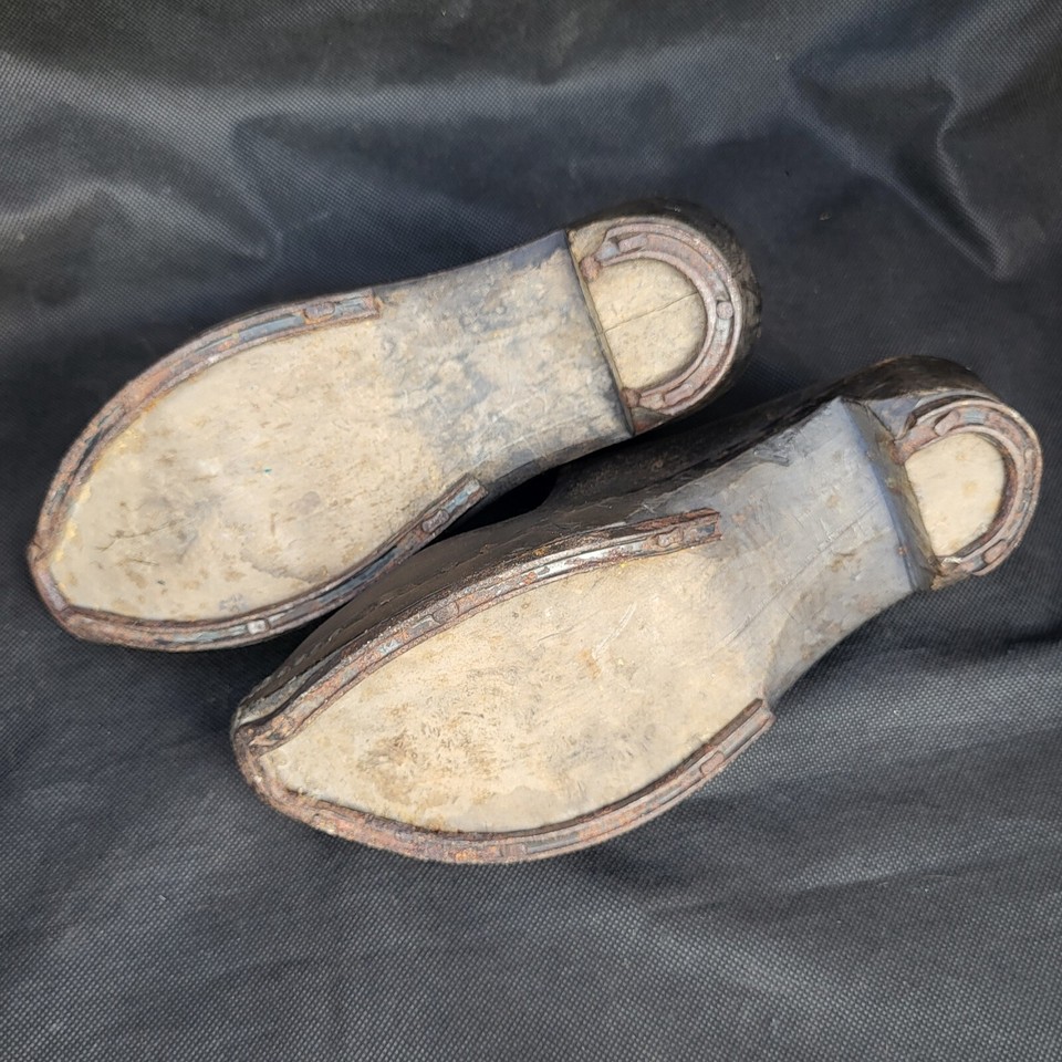 19th Century Lancashire Clogs Wood, Leather & Iron 'Sparking Clogs