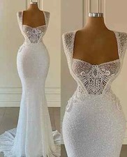 Elegant Mermaid Wedding Dresses Bridal Gown Lace Applique Sleeveless Sparkly