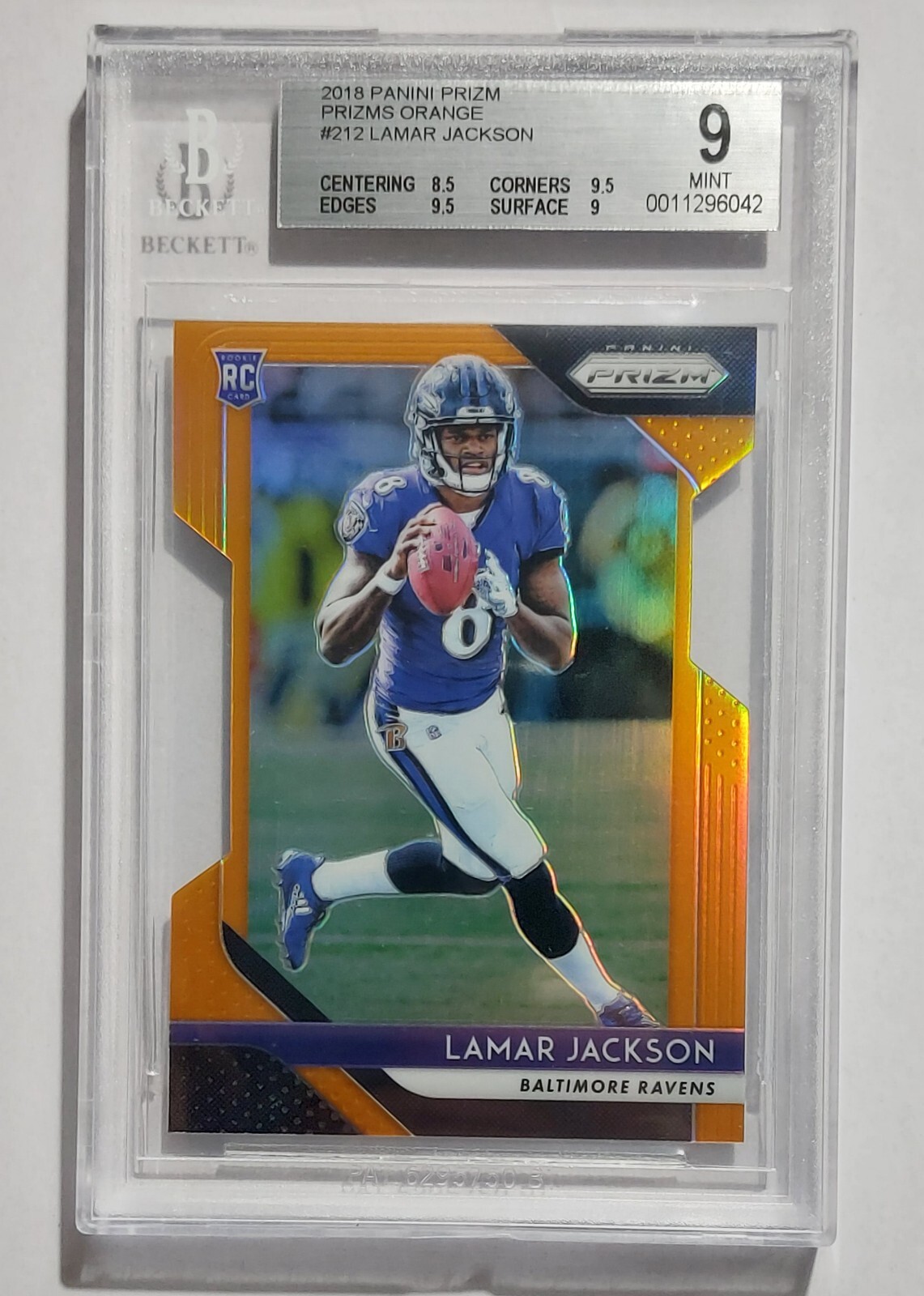 2018 Lamar Jackson BGS 9 Orange Prizm Hobby Rookie Die Cut SP #/249