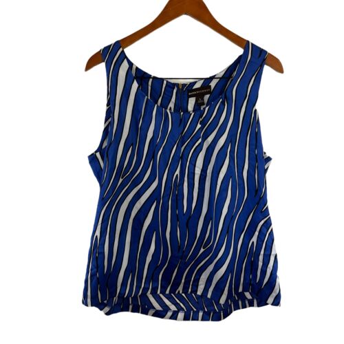 Dana Buchman Zebra Tank Top Blue and White Stripes Satin Size Large Polyester - Picture 1 of 8