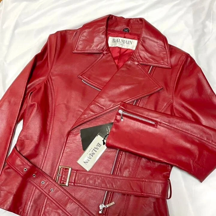 BALMAIN PALIS Lamb leather RED women size: 11(L) | eBay