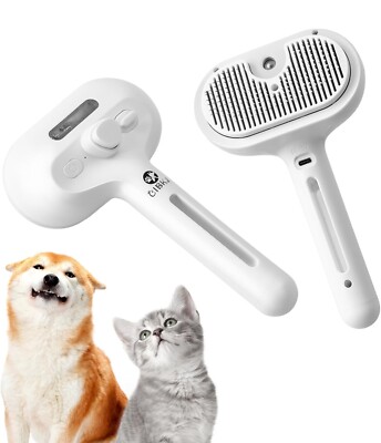 Rechargeable Cat Dog Grooming Steam Brush Removes Static Easy Clean w/Handle
