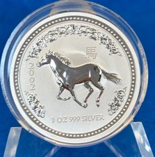 2002 Australia 1 Oz.  Silver Year Of The Horse Series 1 Dollar Coin