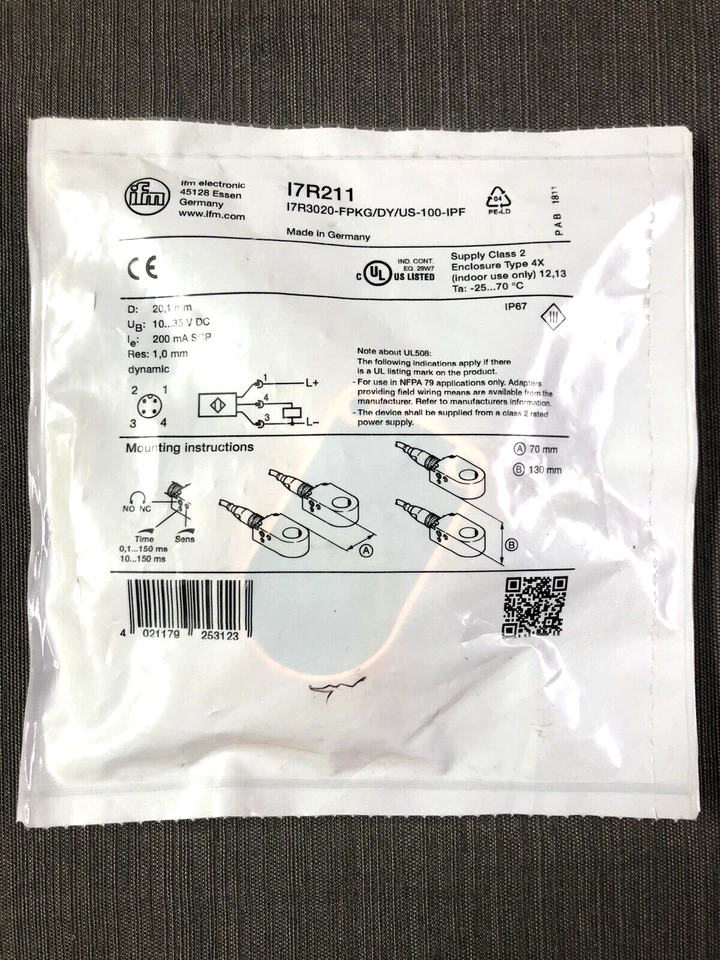 Ifm I7R211 (I7R3020-FPKG/DY/US-100-IPF) Inductive Ring Sensor PNP NO/NC 10-35VDC - Image 3 of 4