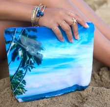 Hawaiian Green Palm Tree Sunny Blue Sky Pouch Beach Summer Water Resistant Bag