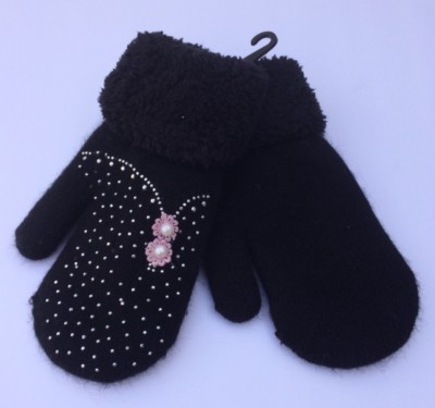 New Kids Girls Knitted wool Blend mittens Very warm Fleece Black 8-12 Y O