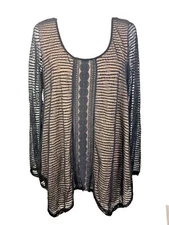 Max studio women’s black lace overlay nude lining hi lo hem sz M plus