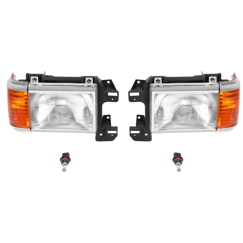 For 1987-1991 Ford Bronco F150 F250 Truck Headlights Chrome Trim Headlamps Pair - Image 2 of 4
