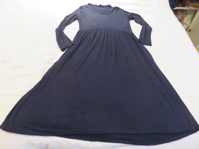 ELOGES FRANCE NAVY BLUE ULTRA FINE THIN STRETCH JERSEY LONG SLEEVE DRESS UK 12