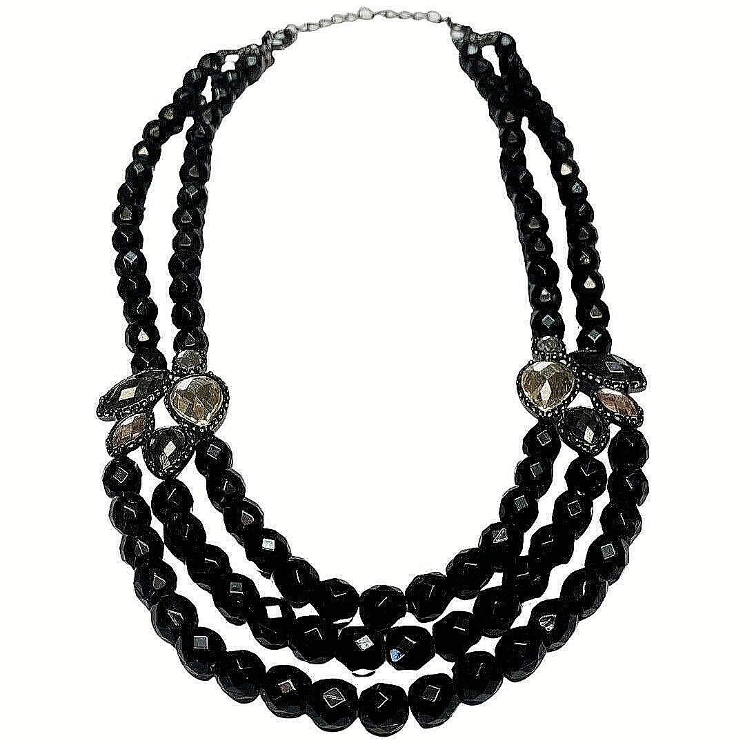 Black Rhinestone Layered Beaded Statement Necklac… - image 6
