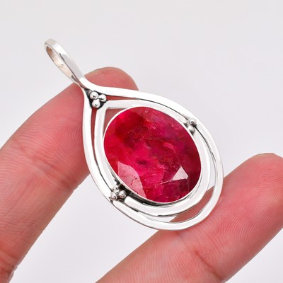 Ruby Simulated Gemstone 925 Sterling Silver Jewelry Pendant, Beautiful Pendant