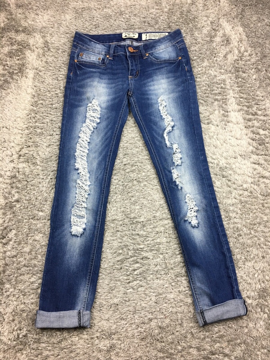 Indigo Rein Forever Skinny Jeans Womens Size Juniors Cuffed Dark  Distressed