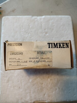 Timken LM520349 903A2 Precision Assembly Single Cones Double Cup, EP .038mm