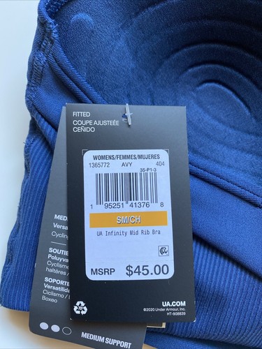 Under Armour Women's UA Infinity Mid Rib Sports Bra LV5 Indigo Small NWT - Picture 3 of 3