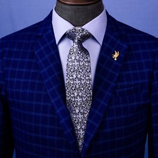 Italian Fleur-De-Lis Navy Blue Tie Designer Crest Men 7.5 Necktie 3" Modern Knot