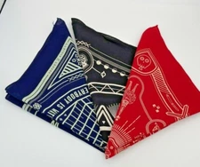 Secret Society Bandanas, set of 3 Blue Black and Red, cool graphics 21" square