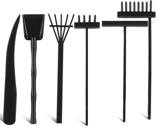 6Pcs Mini Zen Garden Kit - Desktop Sandbox with Black Rake Tools, Meditation San - Bild 1 von 7