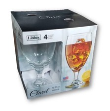 SET OF FOUR (4) LIBBEY CLARET GLASS WATER GOBLETS MADE IN USA 16.25 OZ GOBLET
