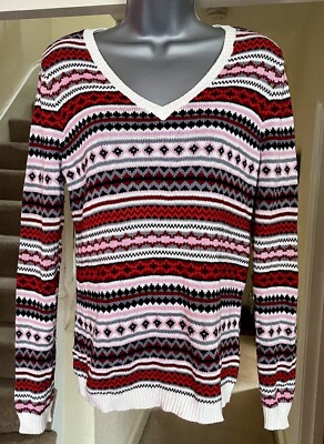 Croft & Barrow~Pretty Colourful V-Neck Knit Sweater Top~ Size S (8/10 UK)~ VGC