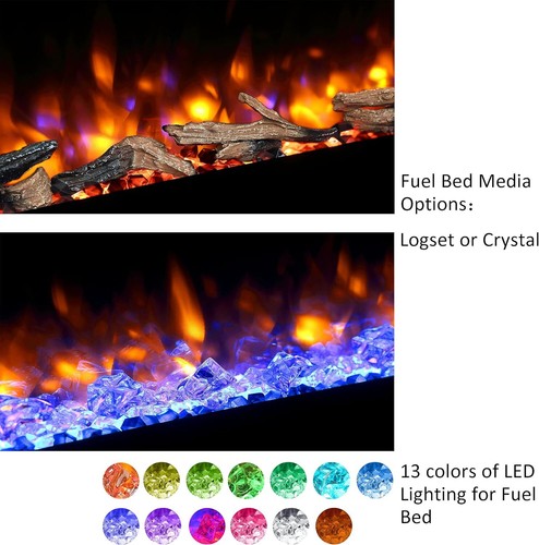 50 Inches Recessed Electric Fireplace, Log Set & Crystal, 1500W Heater - Picture 4 of 22