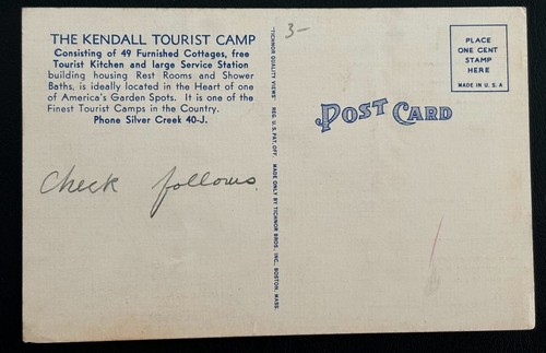 Tarjeta postal de lino vintage Silver Creek New York Kendall alojamiento turístico campamento sin usar - Imagen 2 de 3