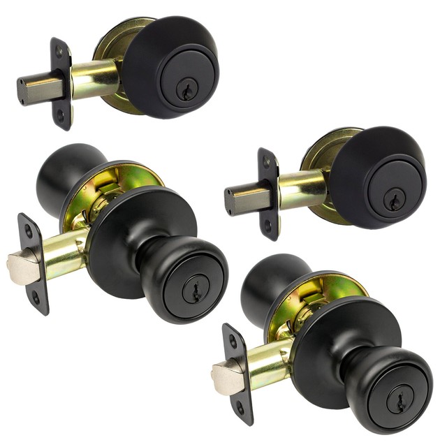 2 Pack Prograde Classic Entry Door Knob and Deadbolt Combo Sets Matte