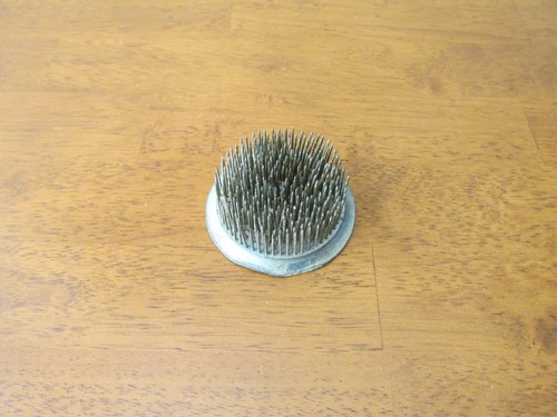 Vtg 2" Round Metal Pin FLOWER FROG Spike Floral Arrangement Holder Ikebana