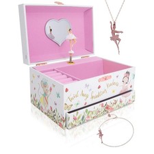 The Memory Building Co Ballerina Musical Jewelry Box 7.3" x 5.1" x 4", White