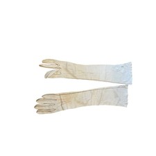 Vintage ladies Gloves White Cream Kid Leather Opera Length 20.5  Buttons