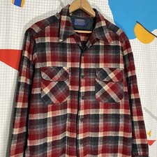 Vintage 70s Pendleton Board Shirt Large Wool Loop Collar Plaid Flannel 60s