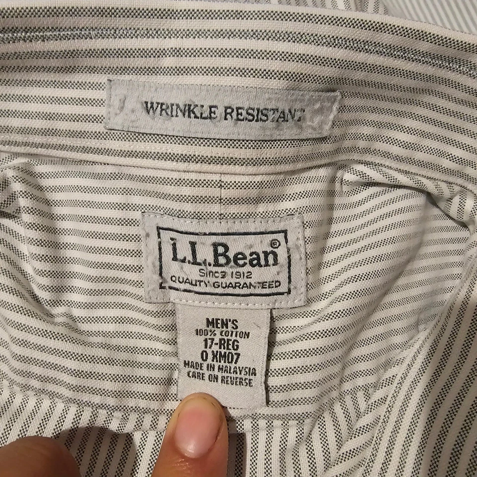 LL Bean Mens Wrinkle Resistant Short Sleeve Button Down Shirt Size 17 Reg Stripe - Image 4 of 4