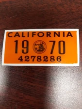 1970 California License Plate Registration Sticker, YOM, CA DMV