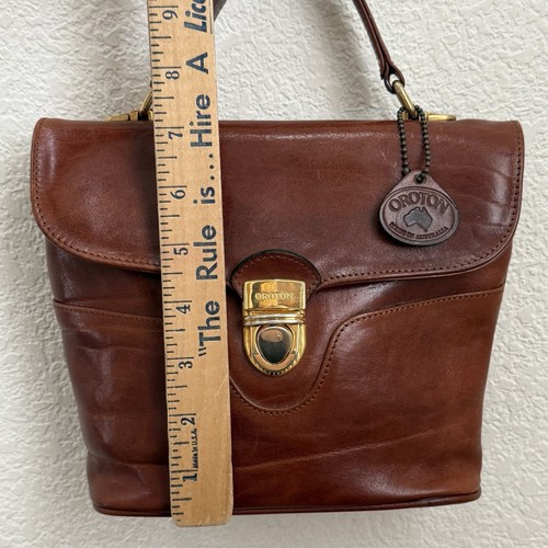 Vintage OROTON Australia Genuine Cowhide Leather Pushlock Satchel Crossbody Bag - Picture 9 of 20