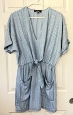 lulus women's size M chambray tie front v neck short sleeve mini shirt dresses