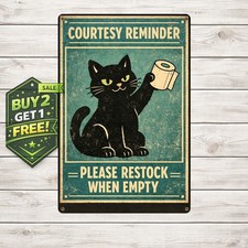 Funny Black Cat Decor Metal Tin Sign Home Bathroom Wall Art 8x12