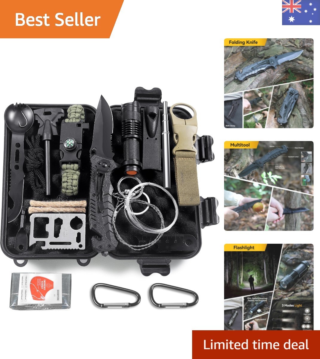 Survival Kit Multi-Purpose Survival Tool, First Aid Set for Outdoor Sports, C...