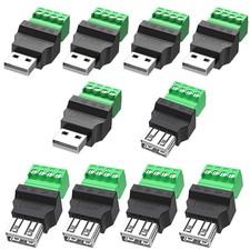 10 PCS USB 2.0 Type A to 4 Pin Screw Terminal Connector 5 Male  5 Female