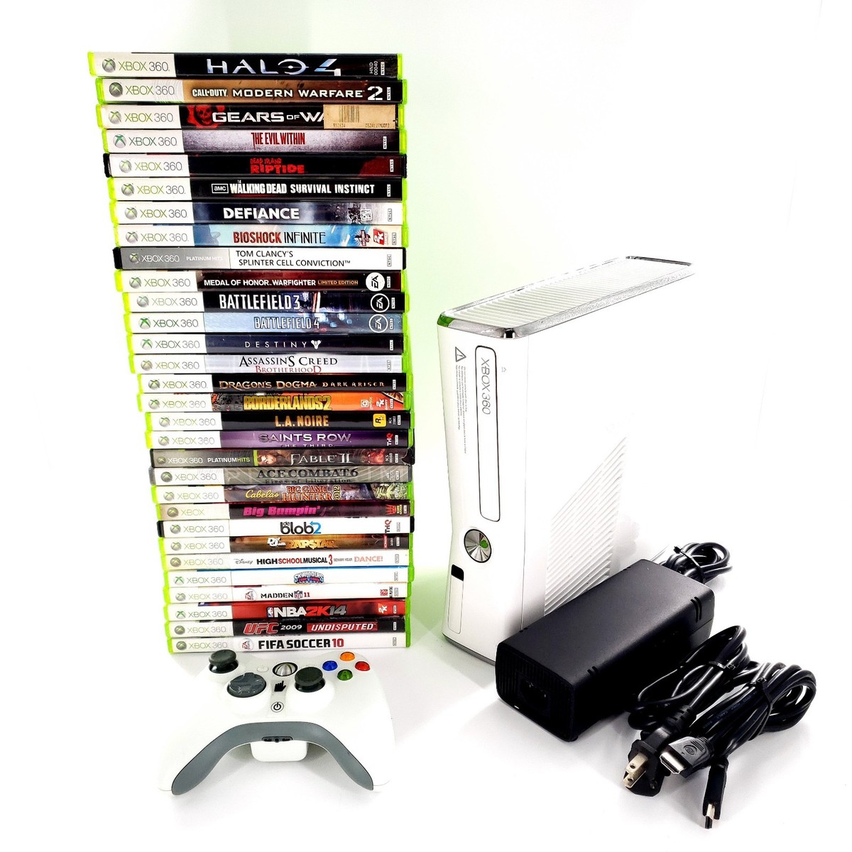 Xbox 360 S Slim Console 1439 Bundle 4GB White w/ 30 Games